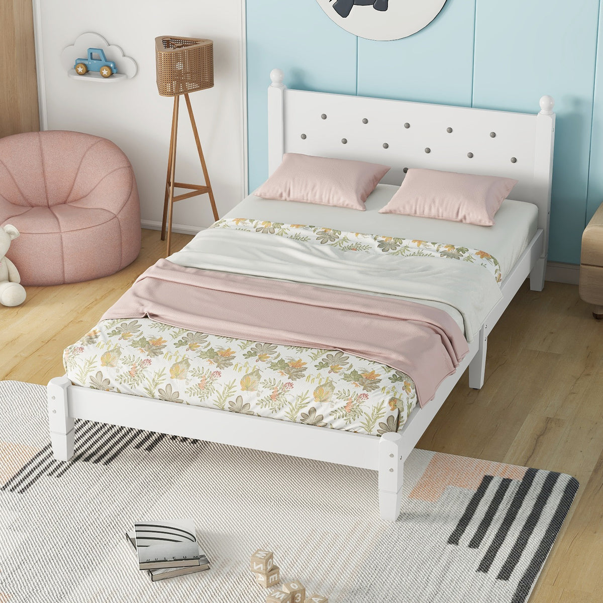 Twin Upholstered Bed with Button Headboard