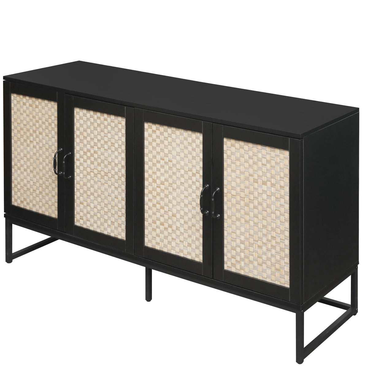 Rattan 4-Door Sideboard Black