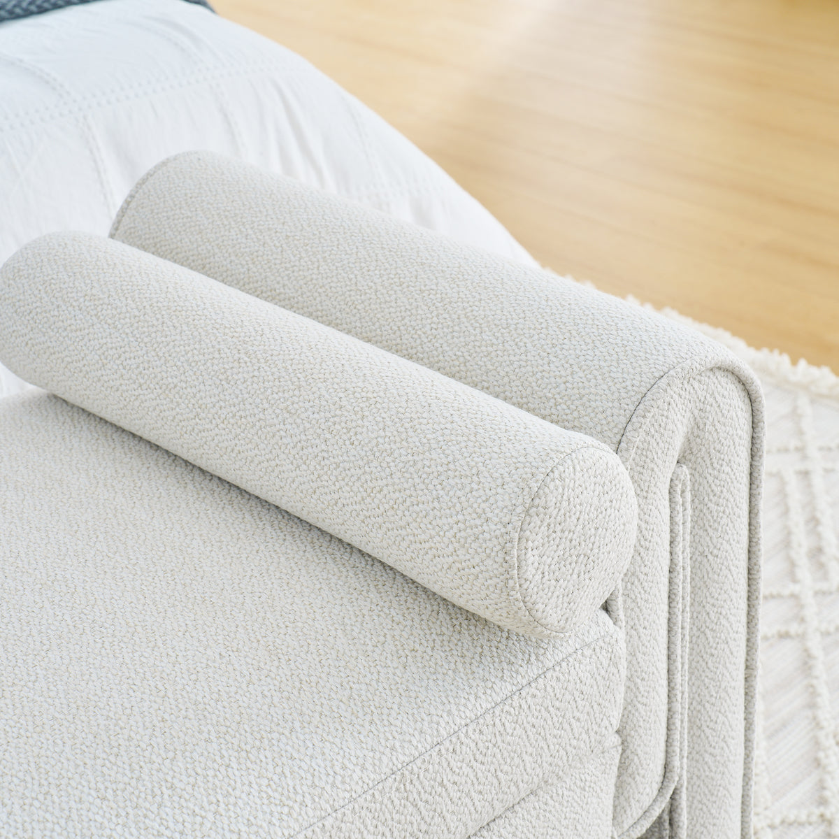 Linen Bedroom Storage Stool – White Finish