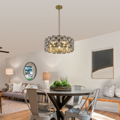 Sand Gold and Black Crystal Round Chandelier