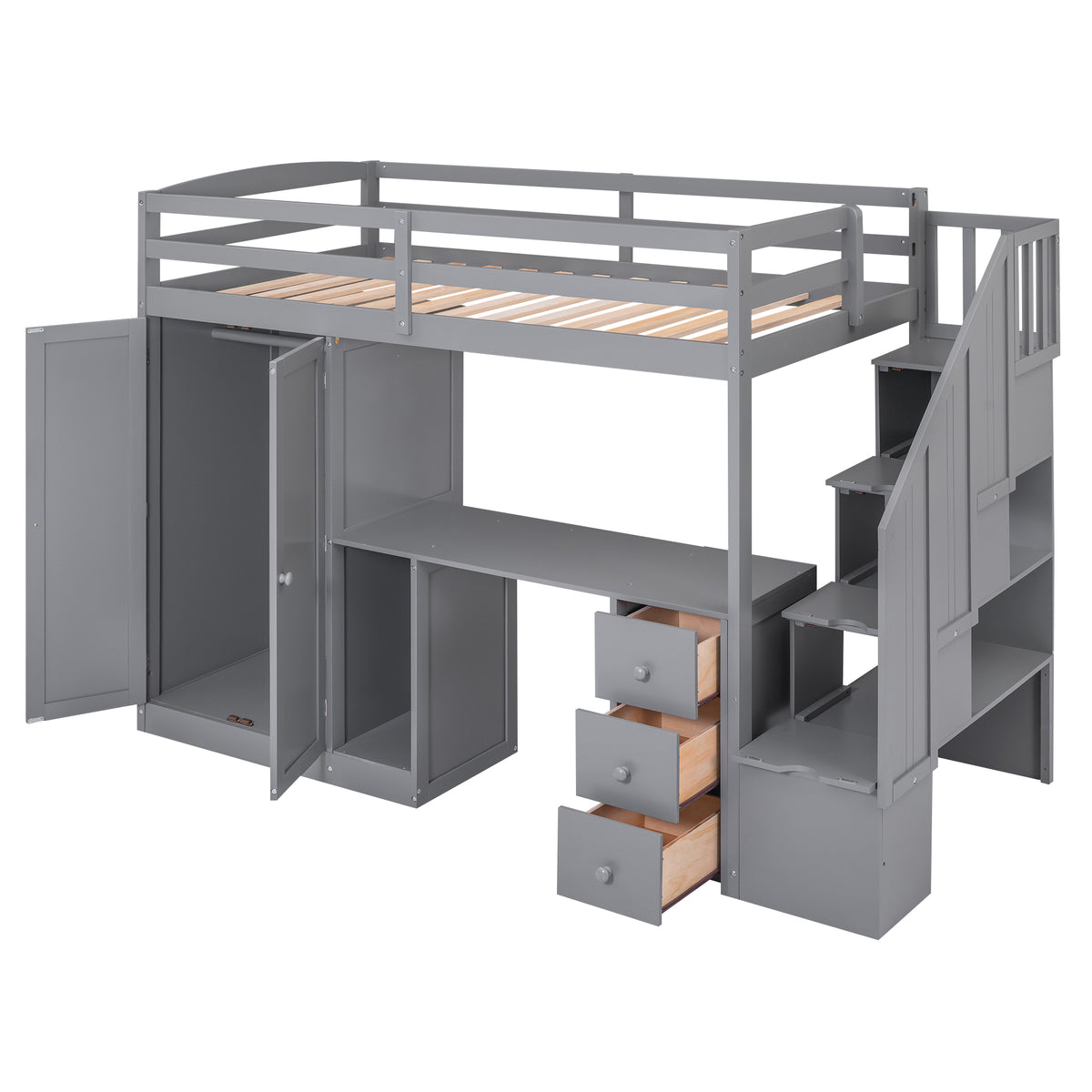 Twin Loft Bed with Wardrobe Gray