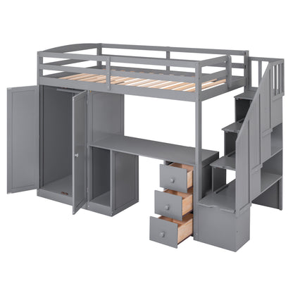Twin Loft Bed with Wardrobe Gray