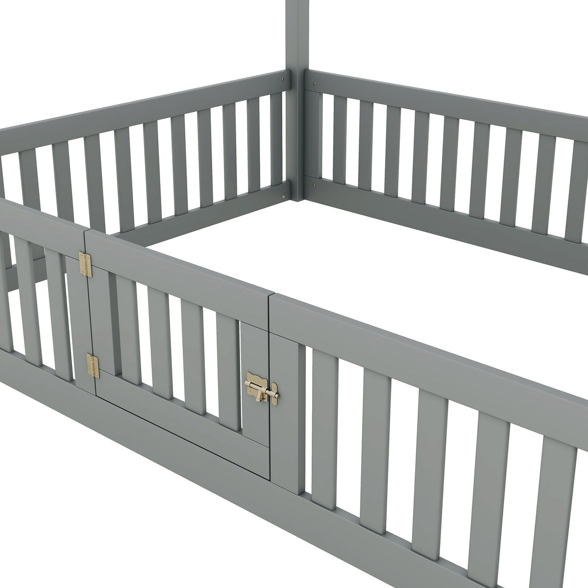 Full Wood Bed with Fence and Door Gray