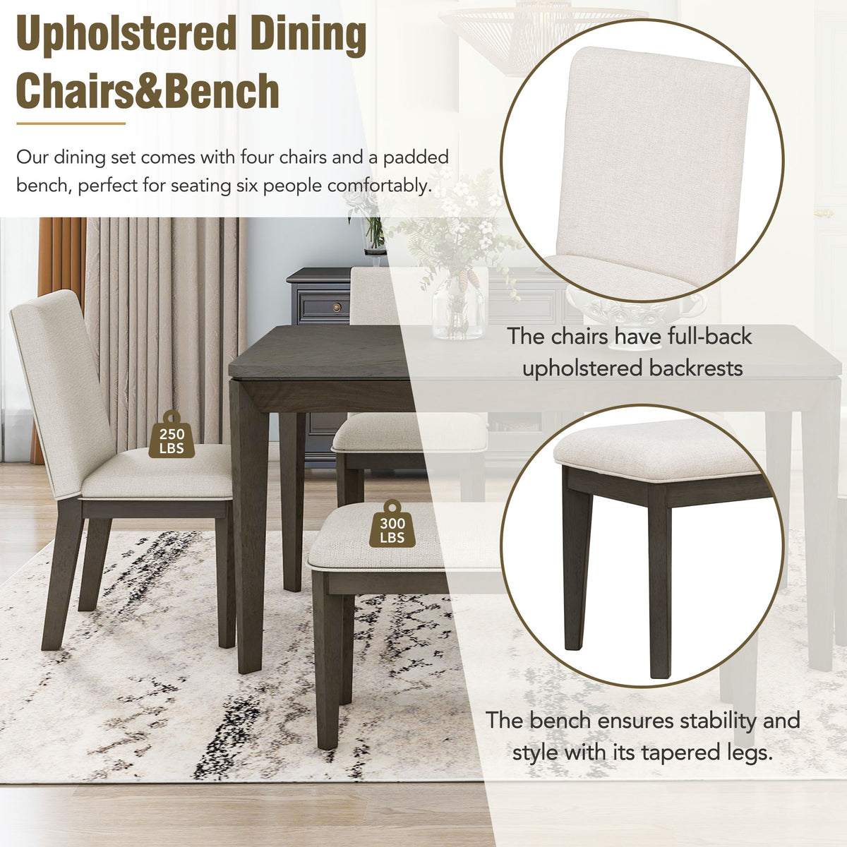 6-Piece Farmhouse Dining Set Beige Gray