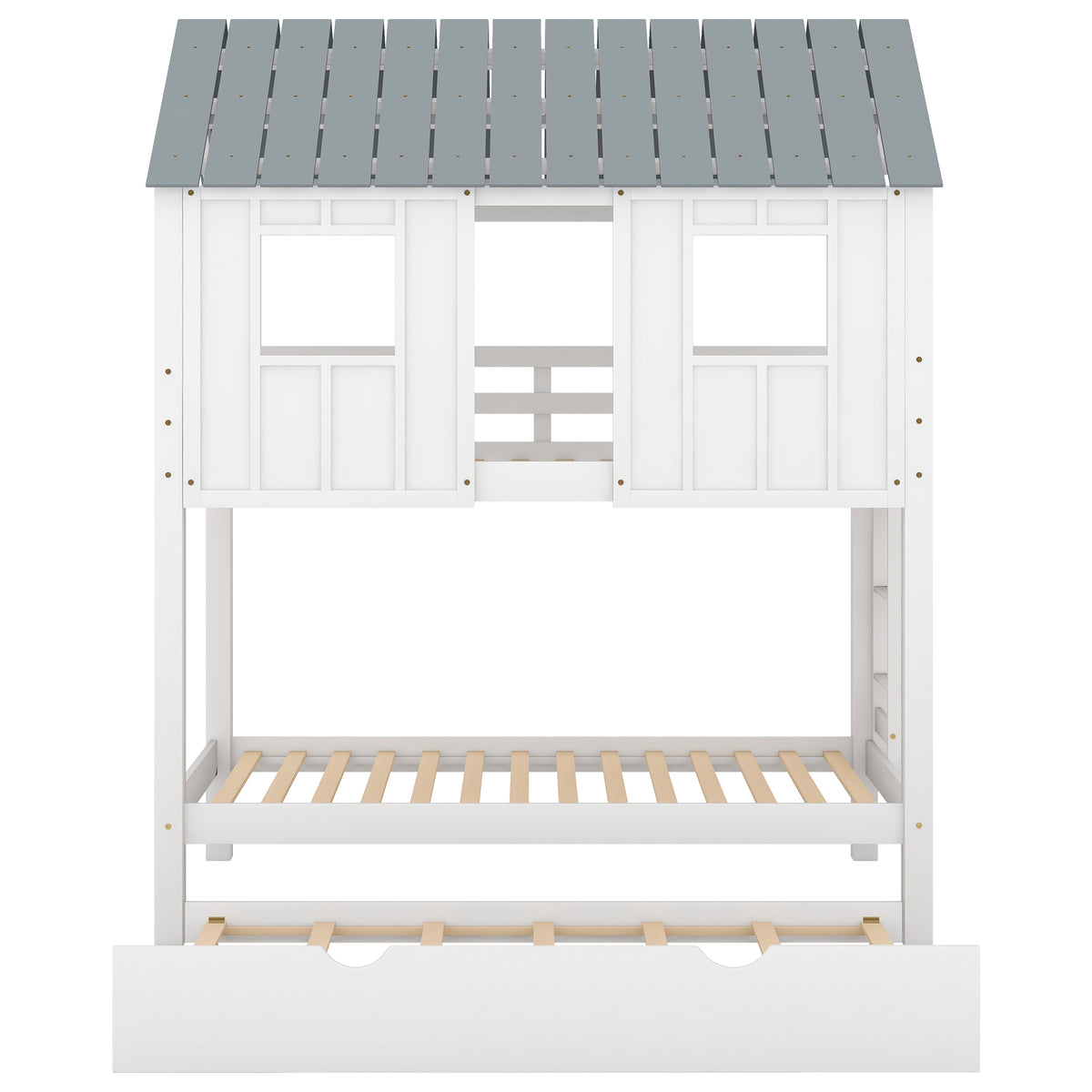 House Bunk Bed with Roof White