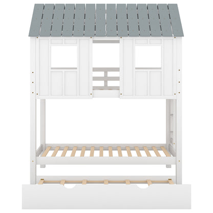 House Bunk Bed with Roof White