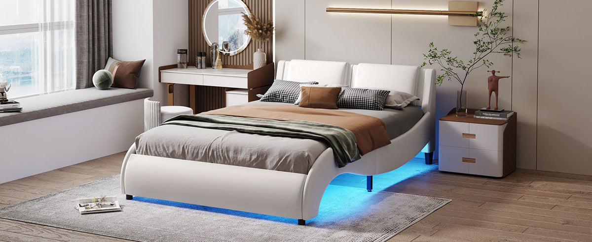 Full Upholstered Platform Bed with LED Lights