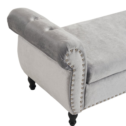 Velvet Storage Ottoman Bench Gray
