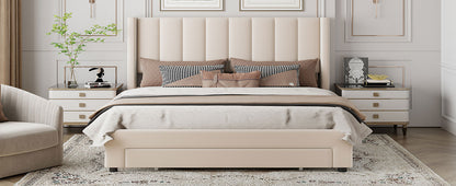 Queen Velvet Storage Bed Beige