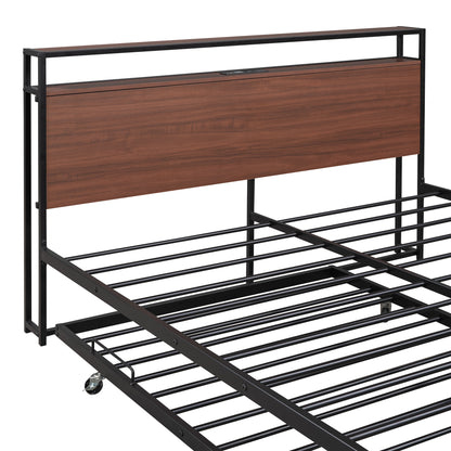 Queen Metal Platform Bed with USB Ports Black