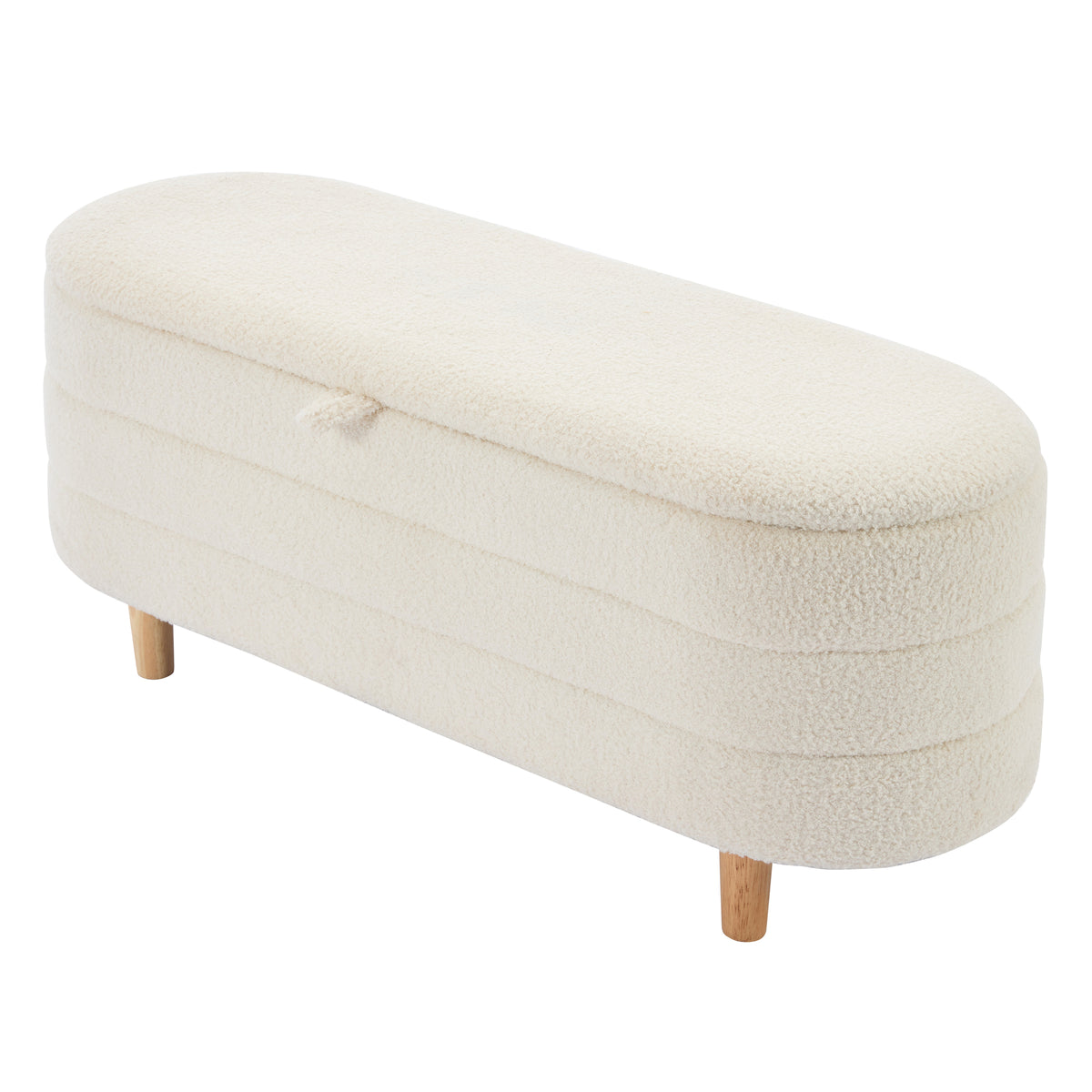 Sherpa Fabric Storage Ottoman Bench – White