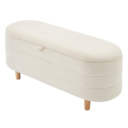 Sherpa Fabric Storage Ottoman Bench – White