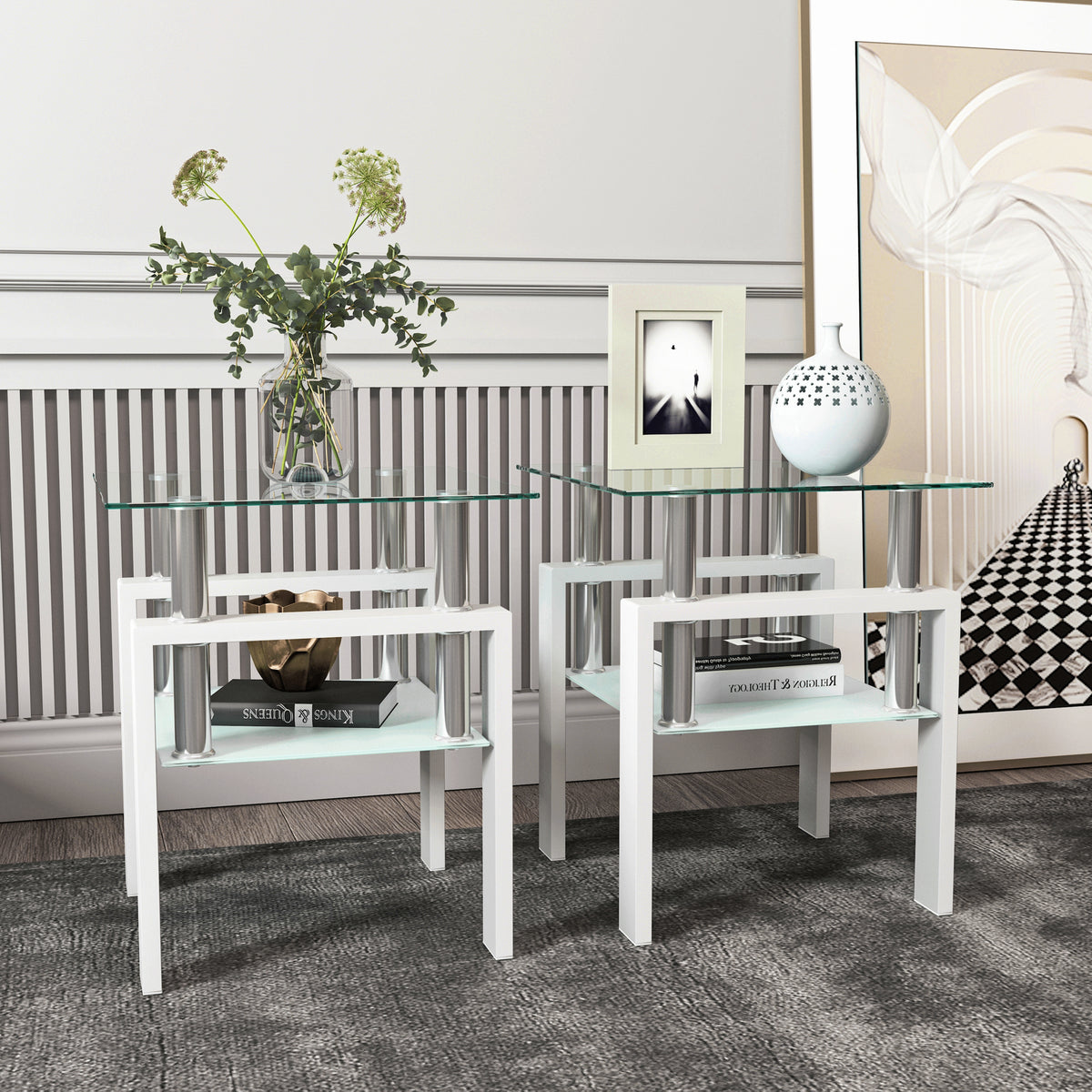 Set of 2 Glass Coffee Tables – Transparent White