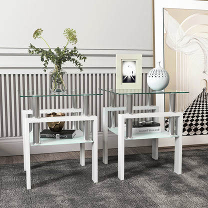 Set of 2 Glass Coffee Tables – Transparent White