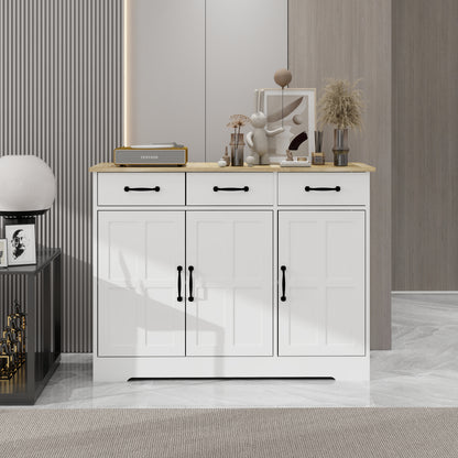 Farmhouse Buffet Sideboard – White 3-Door Cabinet