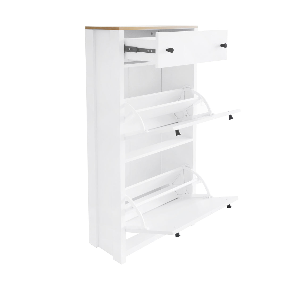 Ultra-Slim White Shoe Cabinet with Flip Drawers