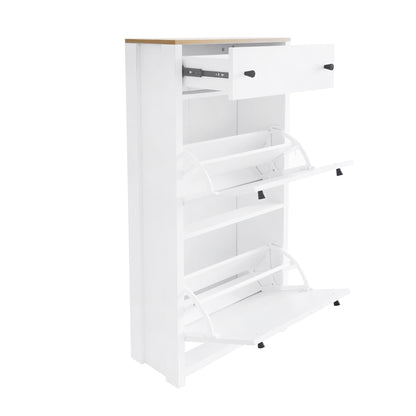 Ultra-Slim White Shoe Cabinet with Flip Drawers