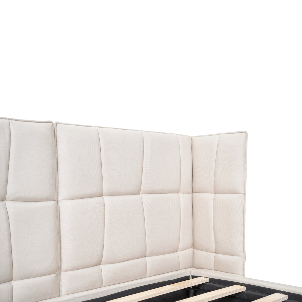 Queen Platform Bed with LED Headboard Beige