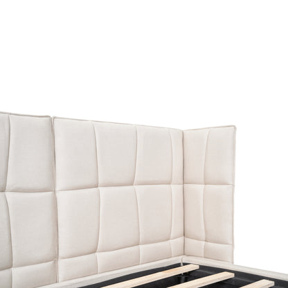 Queen Platform Bed with LED Headboard Beige