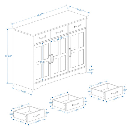 Farmhouse Buffet Sideboard – White 3-Door Cabinet