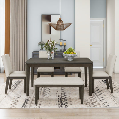 6-Piece Farmhouse Dining Set Beige Gray