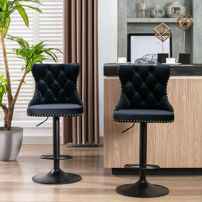Swivel Velvet Bar Stool Set (2 pcs) – Black