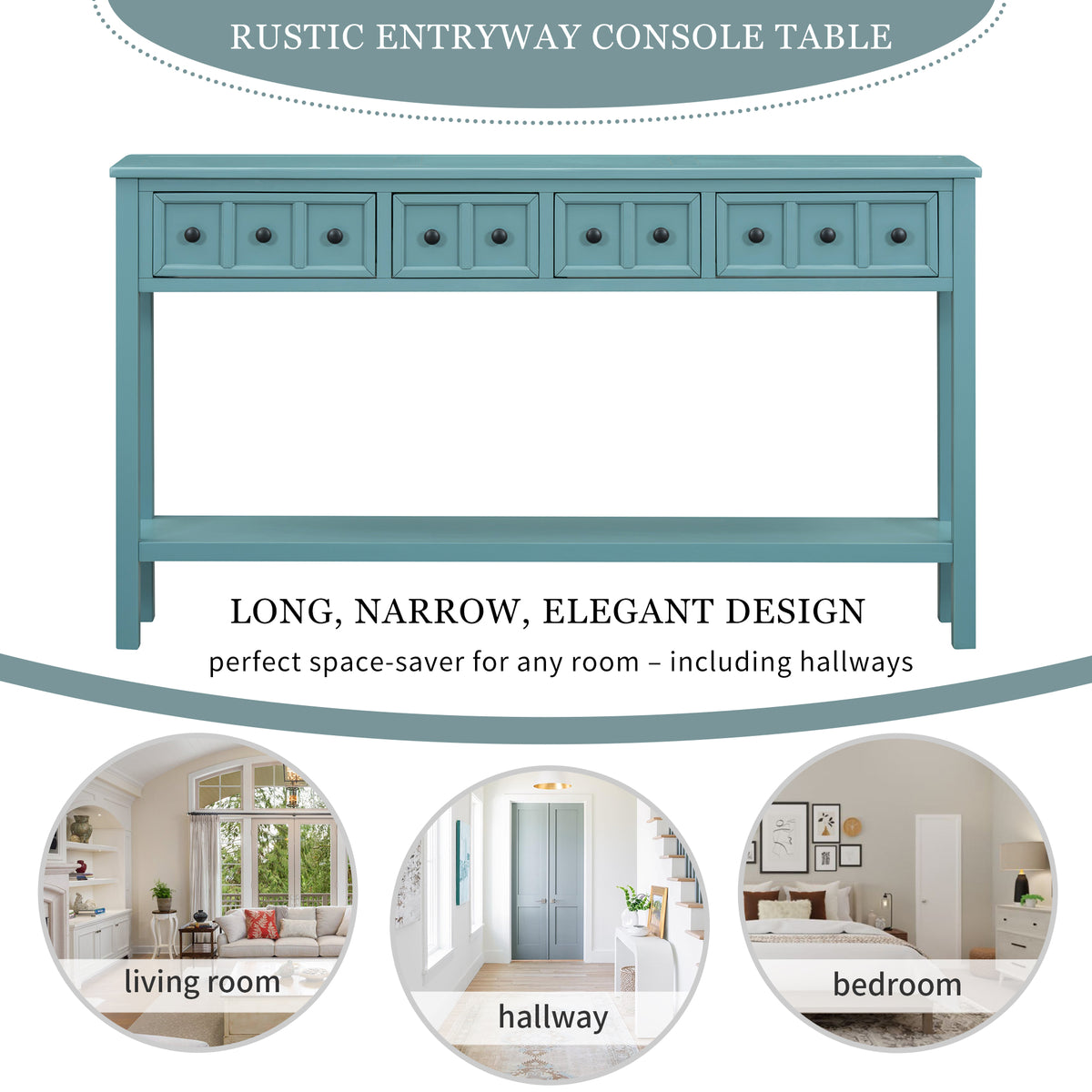 Rustic Turquoise Entryway Console Table – 60”