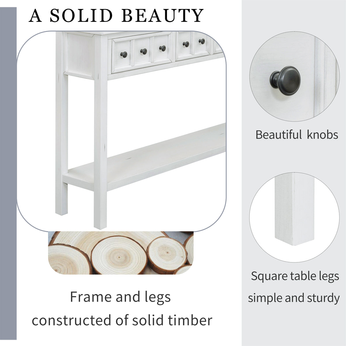 Rustic Entryway Console Table with Drawers Antique White