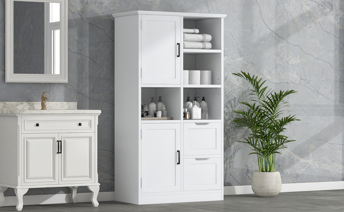 White Bathroom Storage Cabinet with Adjustable Doors