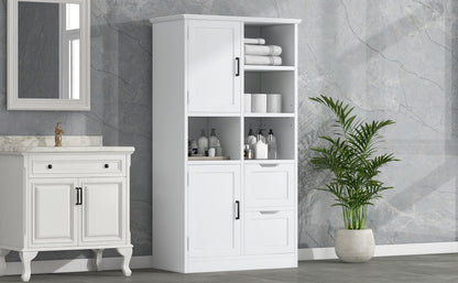 White Bathroom Storage Cabinet with Adjustable Doors
