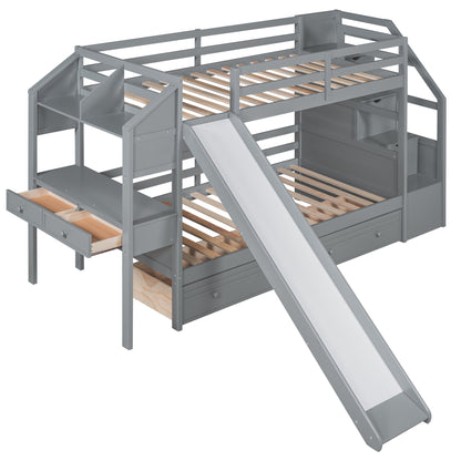 Twin Bunk Bed with Storage Gray