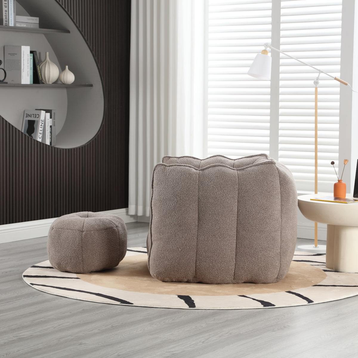 Soft Bean Bag Chair with Footstool Beige