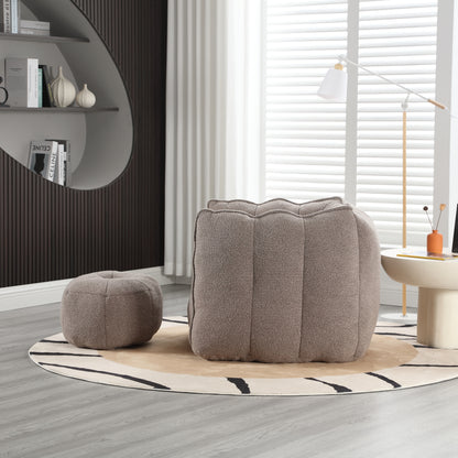 Soft Bean Bag Chair with Footstool Beige