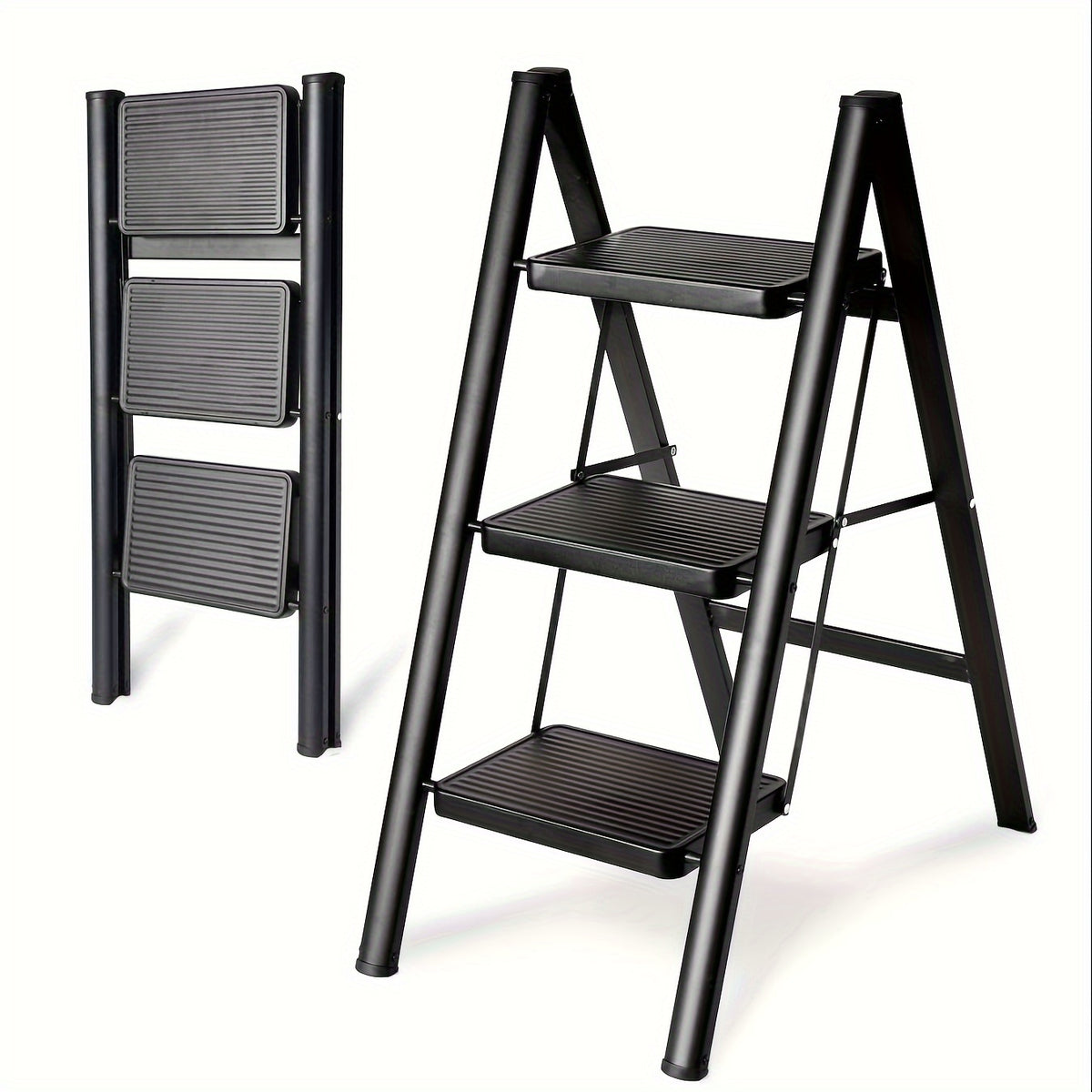 Aluminum 3-Step Folding Ladder – Black