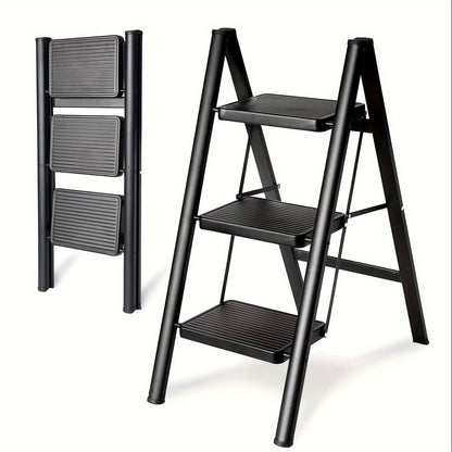 Aluminum 3-Step Folding Ladder – Black