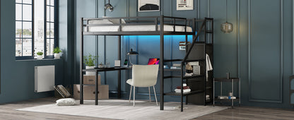 Full Loft Bed with Desk & Storage – Gray