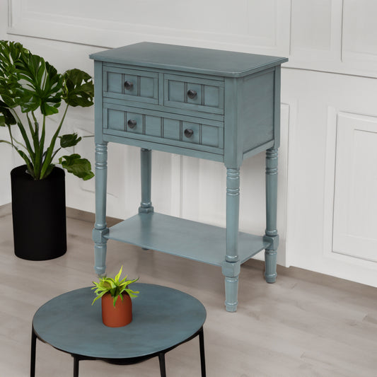 Slim Console Table with Drawers Navy Finish