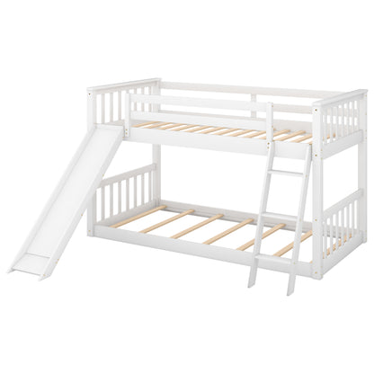 Twin Over Twin Bunk Bed with Slide White