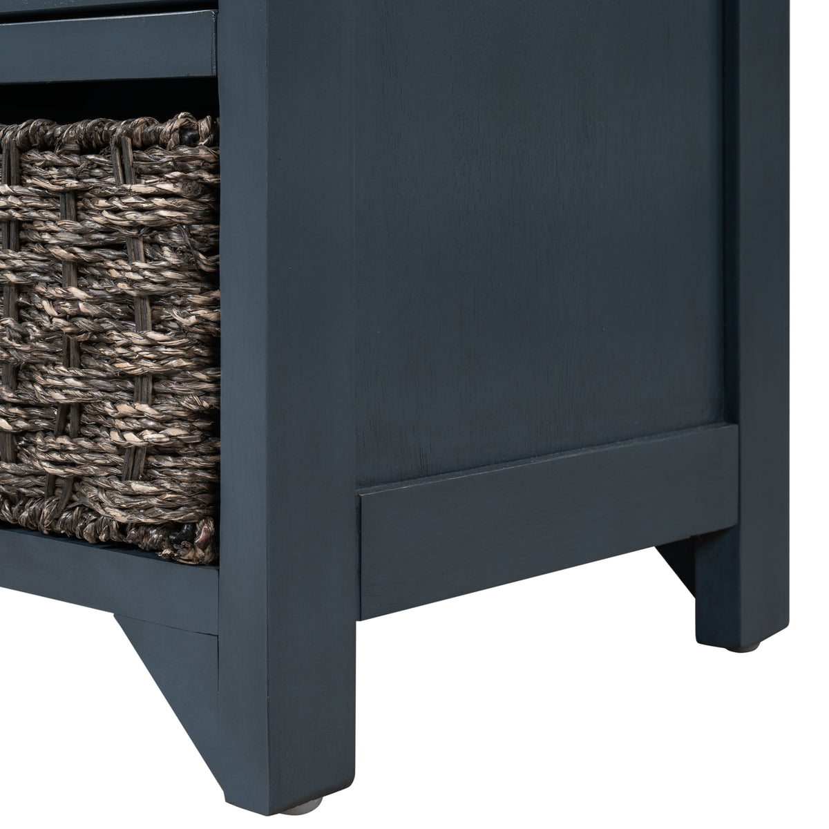 Navy Storage Bench with Rattan Basket