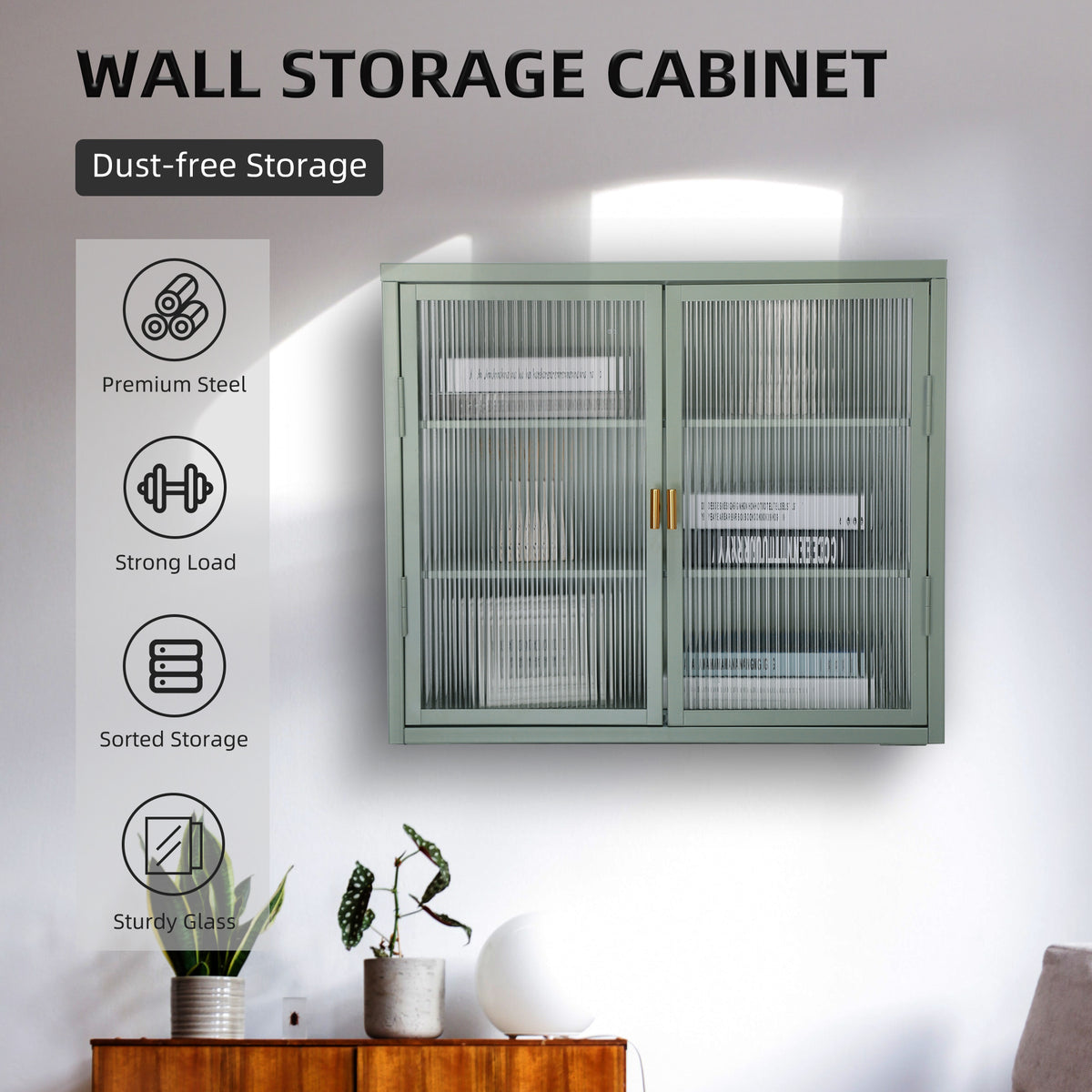Retro Double Glass Wall Cabinet with Detachable Shelves Brown