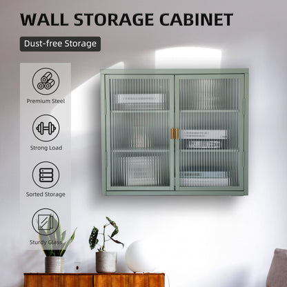 Retro Double Glass Wall Cabinet with Detachable Shelves Brown