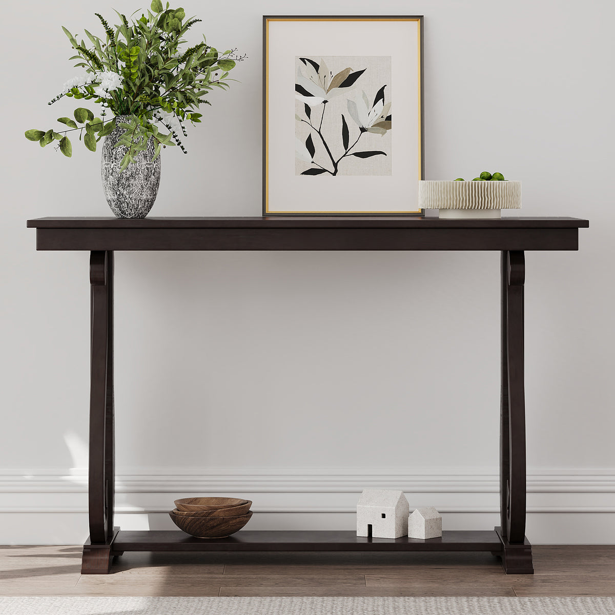 Rustic 48” Wood Console Table – Espresso