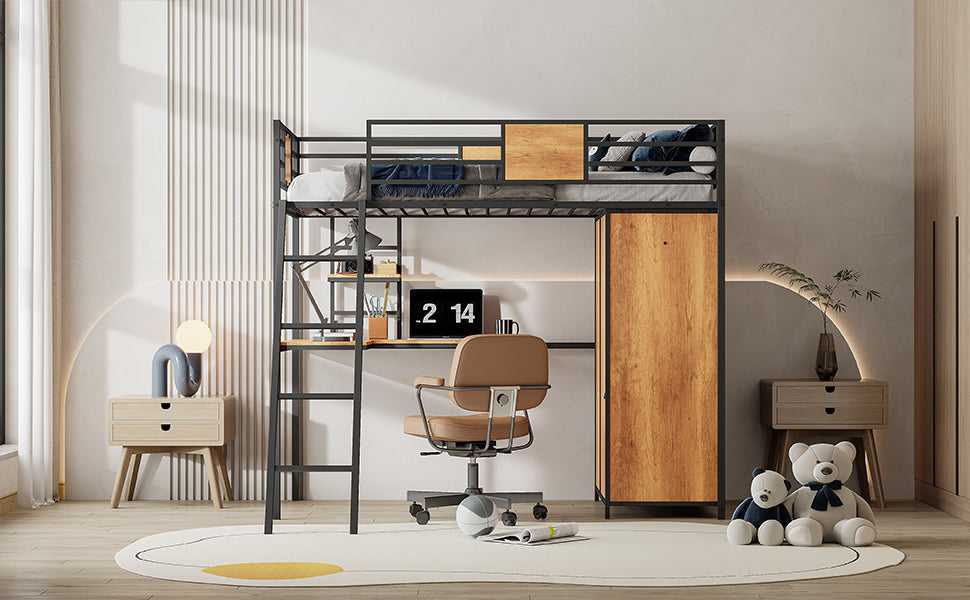 Twin Loft Bed with Desk Black