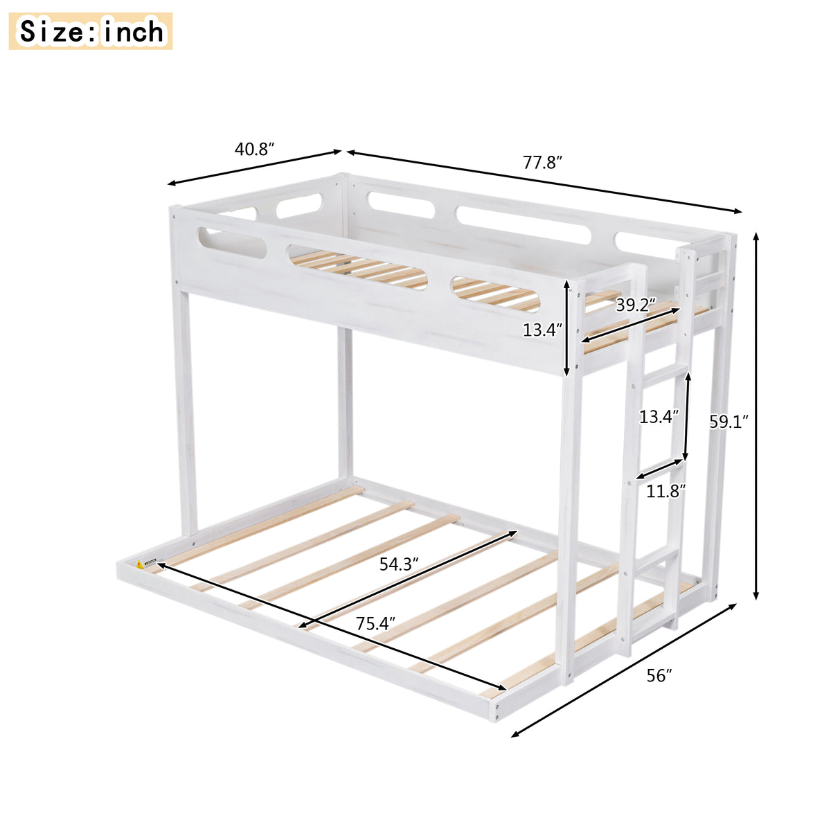 Full Bunk Bed with Ladder White