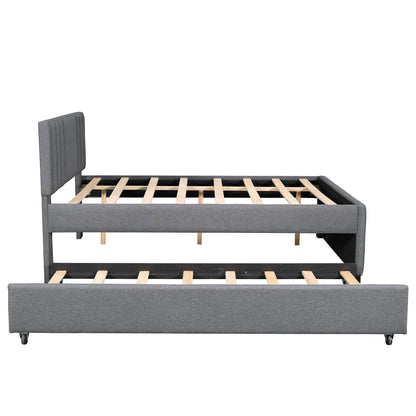 Full Upholstered Bed with Trundle Gray