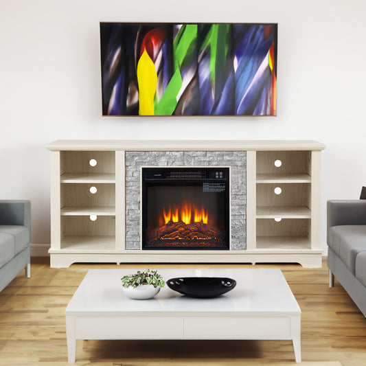 60-Inch Electric Fireplace Media Console White