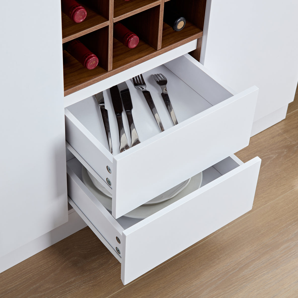 Farmhouse Coffee Bar Cabinet with Liquor Storage Brown