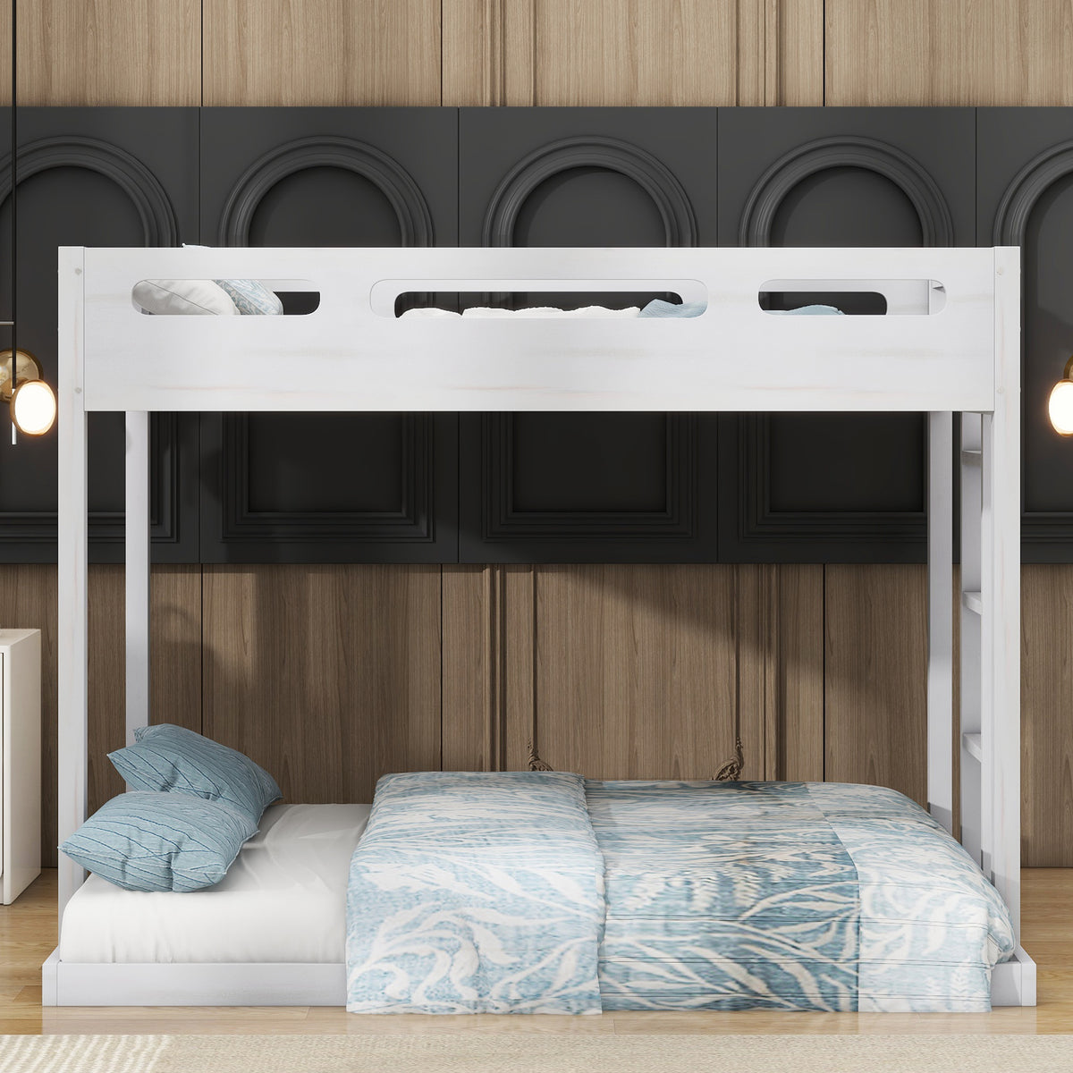Full Bunk Bed with Ladder White