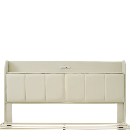 Platform Bed with Sensor Light and USB Beige