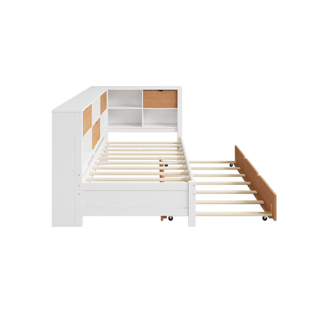 L-Shaped Captain’s Bed with LED Lights Walnut
